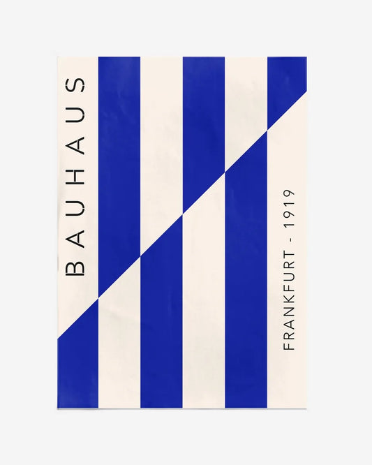 Bauhaus Logo Poster – Minimalistisch AI-Design met Blauwe en Witte Strepen