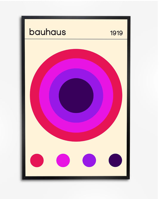 Minimalistische Bauhaus Poster - Paars, Roze en Rood met Cirkelontwerp