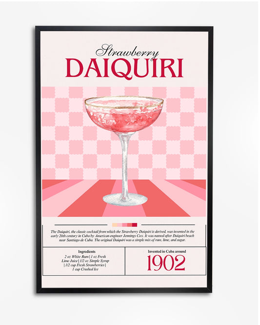 Strawberry Daigee Pink Dauphine Cocktail Poster - Retro Art Design