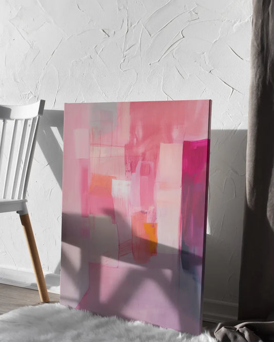 Abstract schilderij - Lichtroze en roze - Minimalistisch