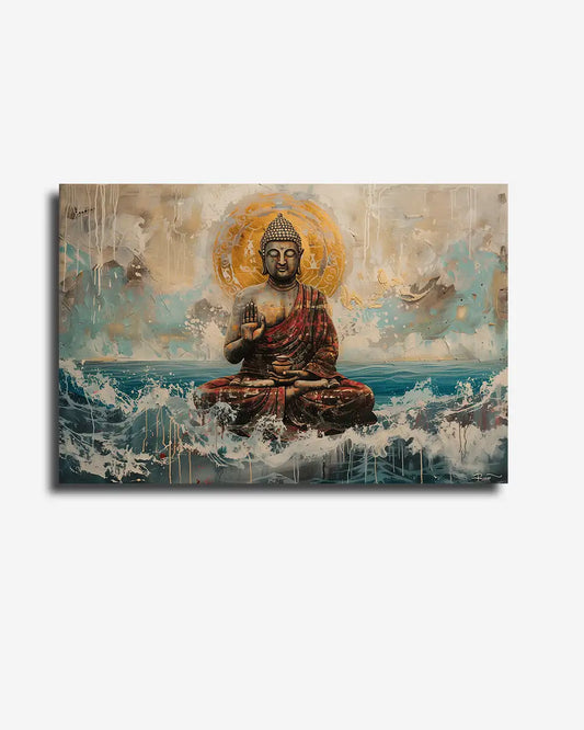Boeddha - Lotusbloem - Abstract - Grijs en blauw