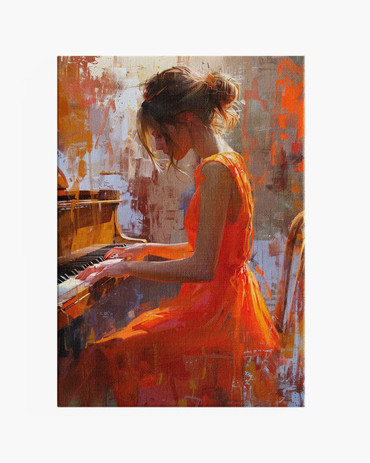 Meisje op piano - Abstract - Olieverf