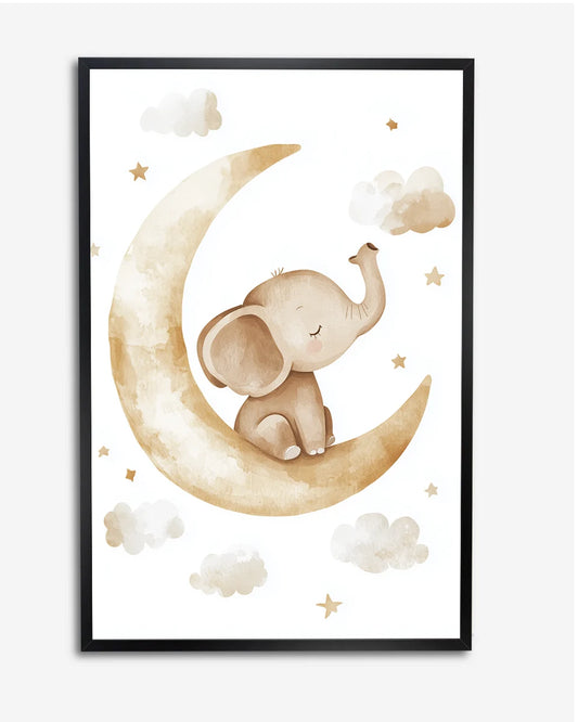 Olifant Babykamer Poster - Op wolken - Kinderposter