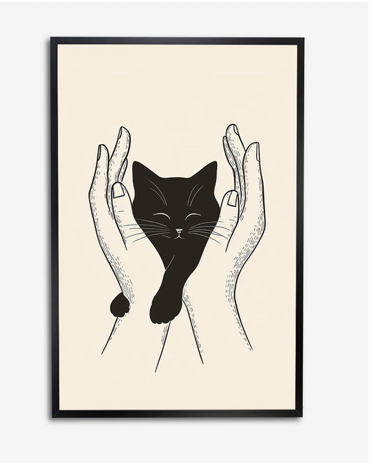 Poster - Kat in handen - Illustratie - Minimalistisch