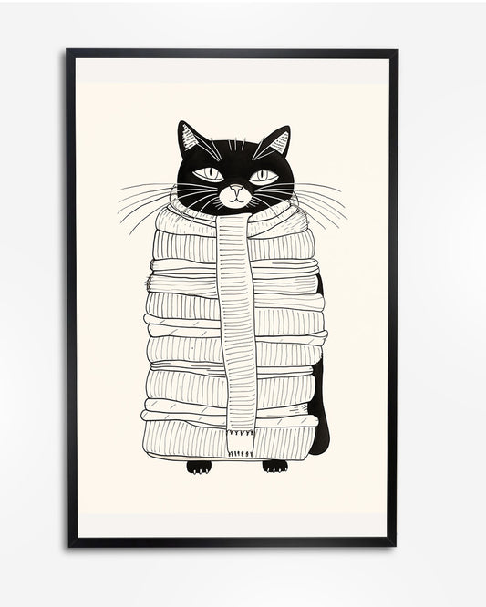 Poster - Minimalistische lijntekening  Kat met Sjaal – Matisse