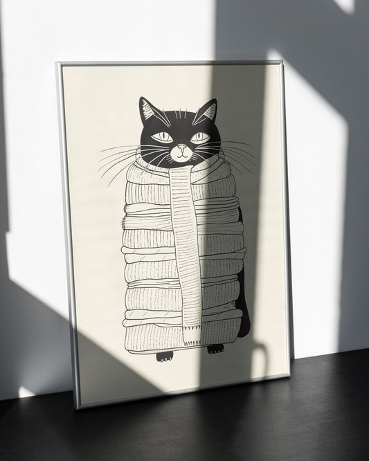 Poster - Minimalistische lijntekening  Kat met Sjaal – Matisse