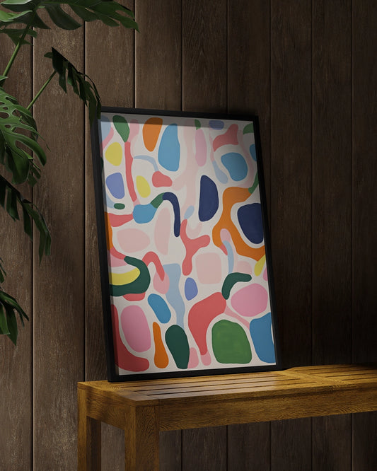 Abstract schilderij in Matisse-stijl met levendige kleuren en organische vormen