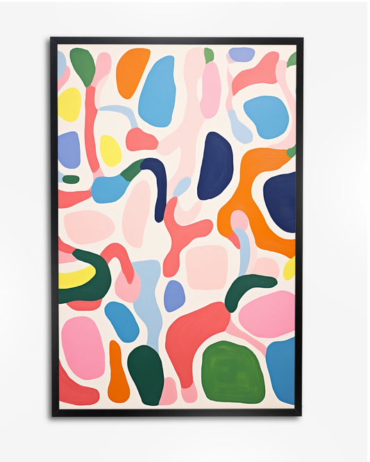 Abstract schilderij in Matisse-stijl met levendige kleuren en organische vormen