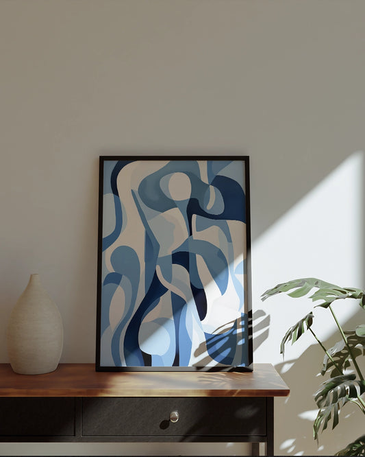 Abstracte Kunstposter - Blauw-Wit Matisse-Inspiratie