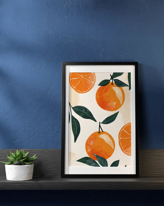 Sinaasappels - Illustratie - Groene bladeren - Minimalistisch