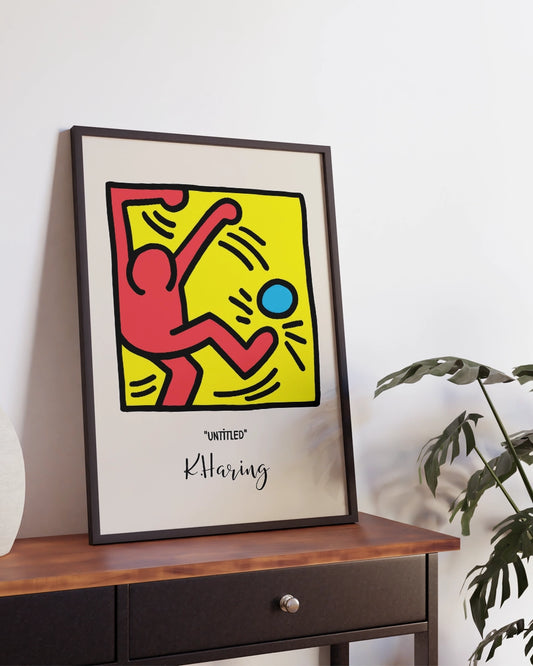 Minimalistische Keith Haring Poster - Dansende Figuur in Geel, Rood en Blauw