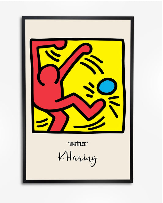 Minimalistische Keith Haring Poster - Dansende Figuur in Geel, Rood en Blauw