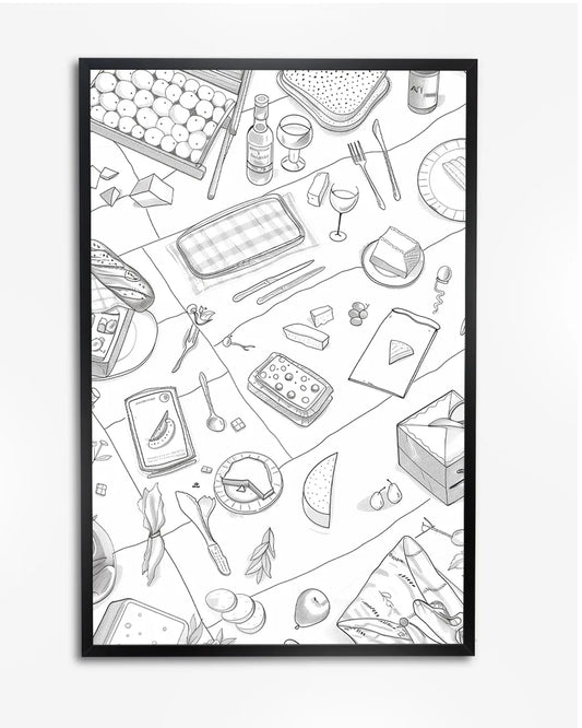 Poster - Picknick - Minimalistisch - Line Art