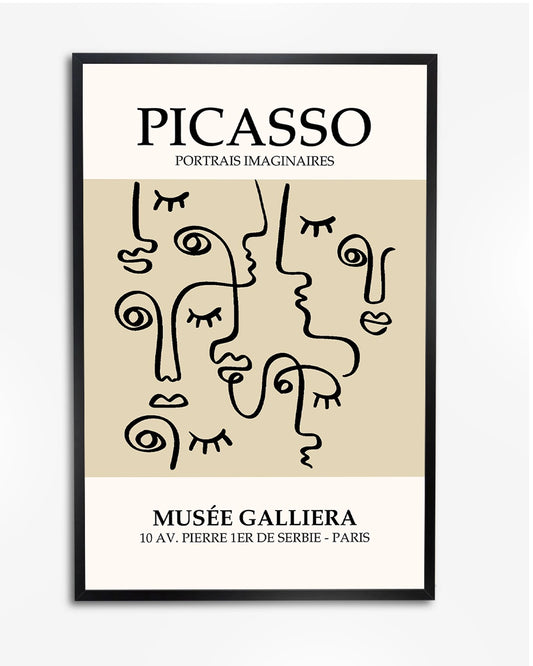 Minimalistische Picasso Poster - Abstracte Tekening en Beige Achtergrond